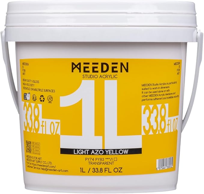 MEEDEN Light Azo Yellow Acrylic Paint: 1 L /33.8 oz Heavy Body Gloss Non-Toxic by MEEDEN