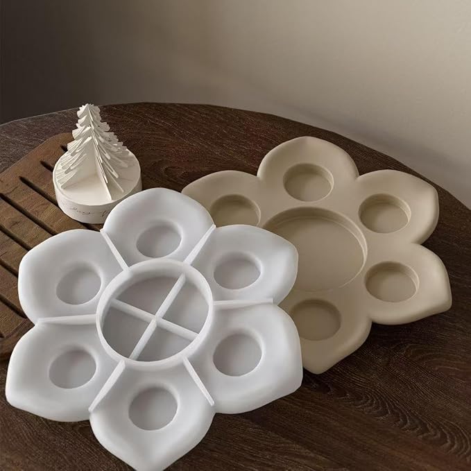 Large Size Lotus Tealight Candles Holder Resin Mold, 7 Empty Spaces 3D Flower - Image 5