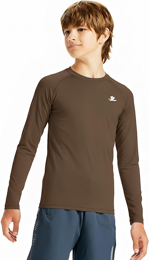DEVOROPA Youth Boys Compression Thermal Shirt Long Sleeve Kids Fleece Baselayer Soccer Baseball Undershirt Slim/Regular/Husky
