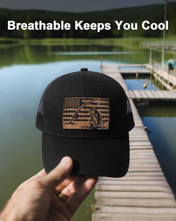 Embroidered Fishing Hats for Men, Birthday Father's Day Fisherman Gifts for Men Son Dad Husband Grandpa Adjustbale Mesh Fishing Trucker Hat Baseball Cap Black