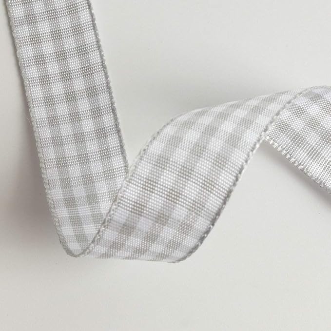 Gingham Ribbon - Gray and White, 25 Yards Each Roll, 100% Polyester - Image 4