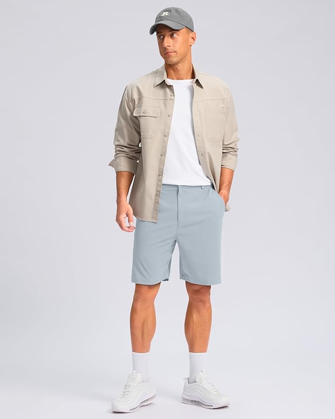 Pudolla Men's Casual Shorts 7"/9"/5" Lightweight Golf Shorts with 3 Pockets Stretch Quick Dry Comfy Work Shorts