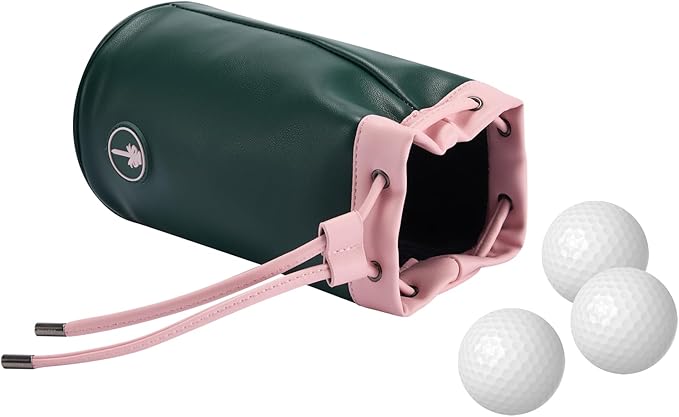 PINKTEE Golf Valuables Pouch Leather Golf Tee/Ball Bag with Drawstrings Bucket Waist Design, Golf Accessories Organizer for Women Men