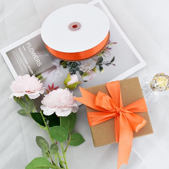 TONIFUL 1 Inch x 100yds Orange Satin Ribbon, Thin Solid Color Satin Ribbon - Image 5