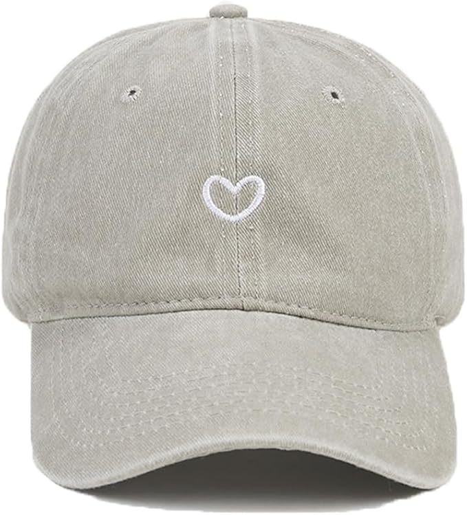 Cute Heart Hats for Women Vintage Washed Cotton Embroidered Baseball Cap Adjustable Low Profile Dad Hat
