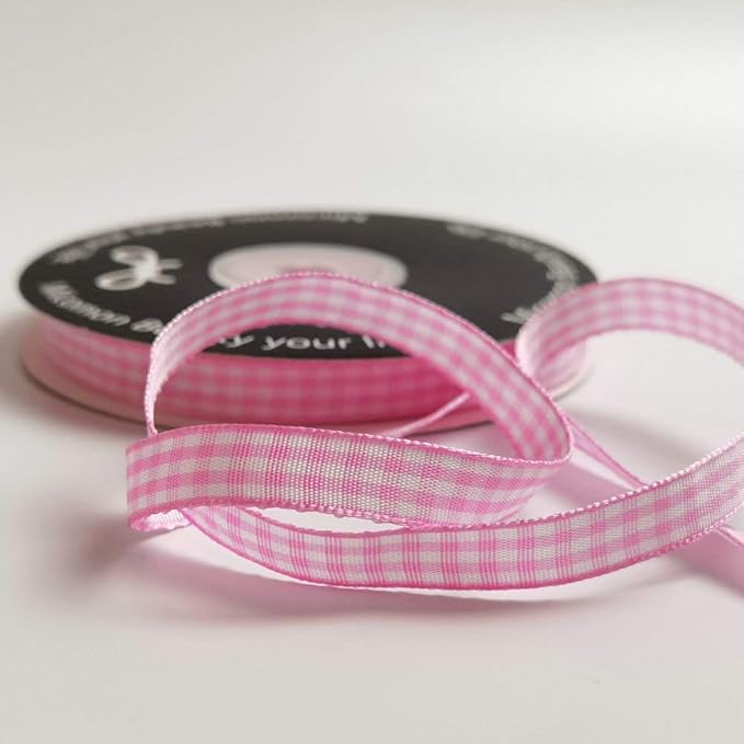Pink Gingham Plaid Checked Ribbon 25 Yards Each Roll 100% Polyester - Image 7
