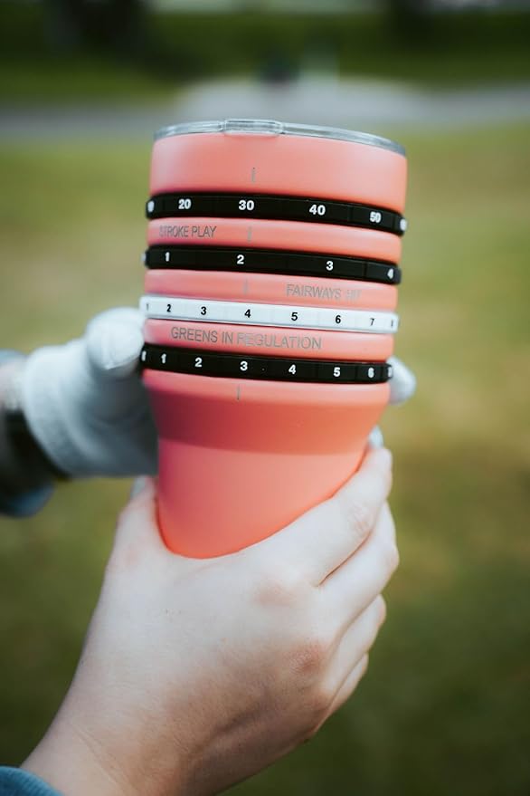 Tally Tumbler Golf Stainless Steel Cup with Score Keeping Counter, 30 oz Double Wall Insulated Tumbler with Leak Proof Lid (Cart Path Coral)