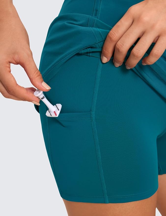 CRZ YOGA High Waisted A line Golf Skirts for Women - Mini Lined Tennis Casual Work Skorts with 3 Pockets