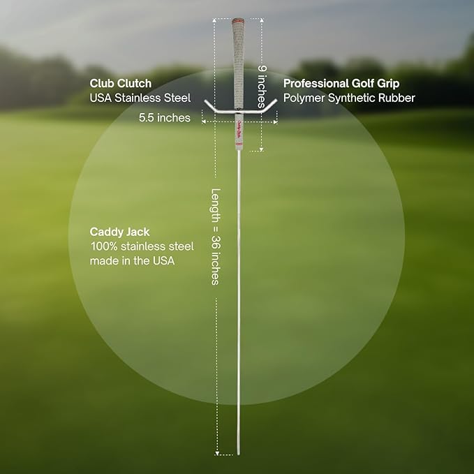 Golf Club Stand & Accessories | Designed to Minimize Bending on the Course | Multi-Club Holder, Ball Pick-Up Cap, Towel, Carabiner & Marker | Made in USA