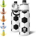 Soccer Water Bottle - 20oz Insulated Misting Water Bottles Stainless Steel 3D Textured - Soccer Accessories Gift for Kids