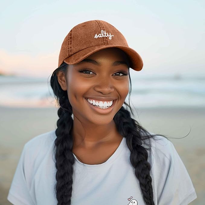 DALIX Salty Embroidered Cotton Beach Baseball Cap Adjustable Dad Hat Womens