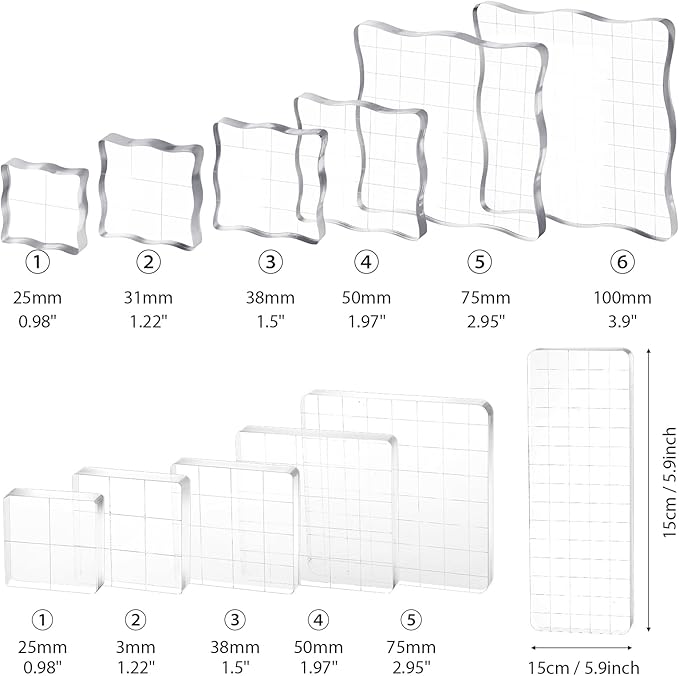 12Pcs Acrylic Stamp Block Clear Stamping Blocks Tools Set Assorted Sizes Stamp - Image 2