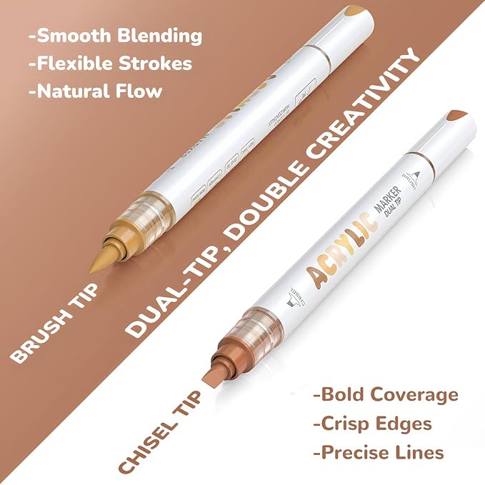 Guangna 12 Brown Dual Tip Acrylic Paint Markers, Brush Tip & Chisel Tip Acrylic - Image 2