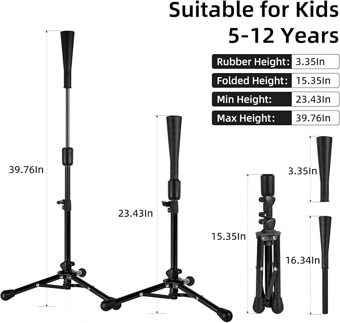 23.5 to 39.76 Inches Baseball Tee for Kids, Batting Tees for Baseball with Carry Bag, Portable Stable Tanner Tee, Baseball Training Equipment Aged 5-12, Softball Tee for Batting and Hitting