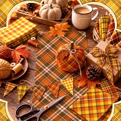 Hahafelt 10 Pcs Fall Plaid Quilting Fabric Bundles 20 x 20 Inch