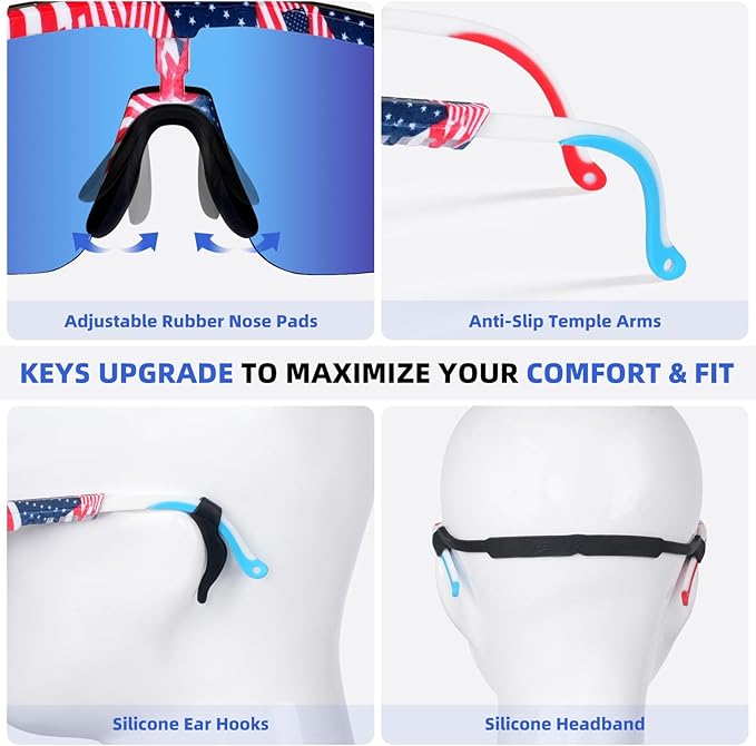 2-Sizes Kids Youth Baseball Sunglasses Men Women Vipers Sunglasses Softball Boys Girl True Polarization &UV Protection