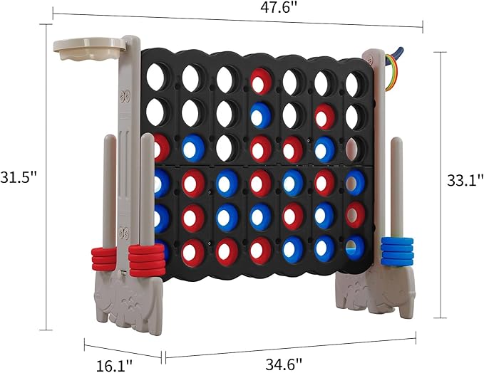 UNICOO Giant 4-in-A-Row with Carry Bag, Ring Toss, Basketball Hoop - Image 7