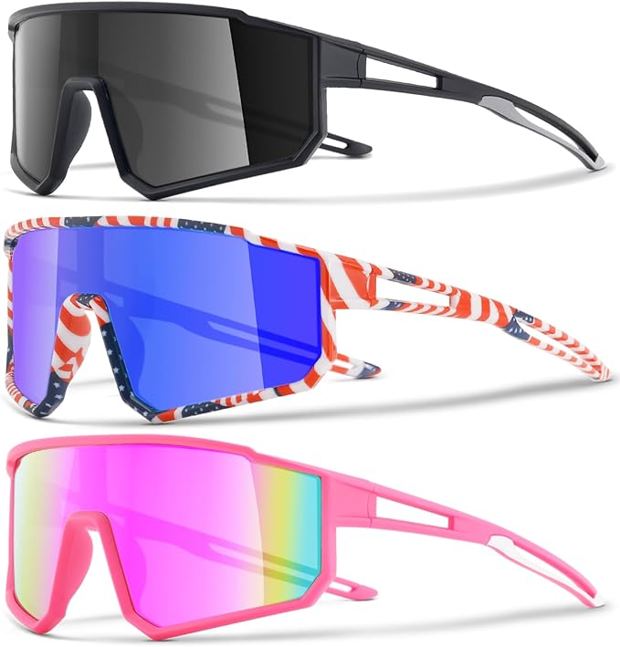 3PACK Kids Sunglasses for 6-14 Boys Girls, Youth Baseball and Cycling UV400 Protection Goggles