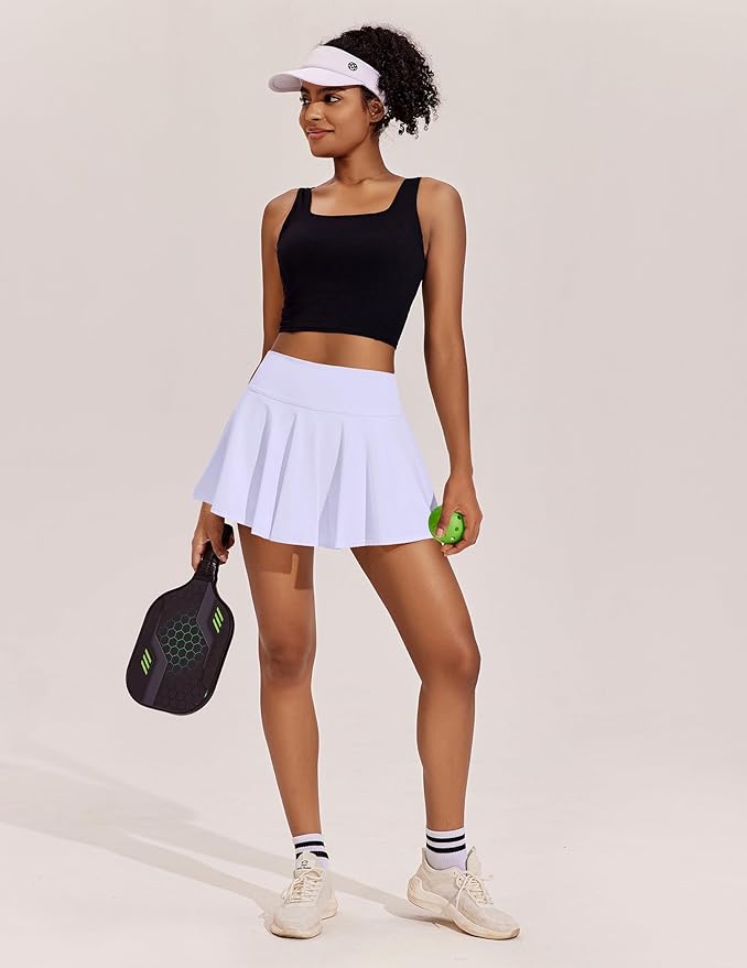 PINSPARK Womens Tennis Skirt Pleated Athletic Skirts with Pockets Shorts High Waisted Golf Skort for Workout Pickleball