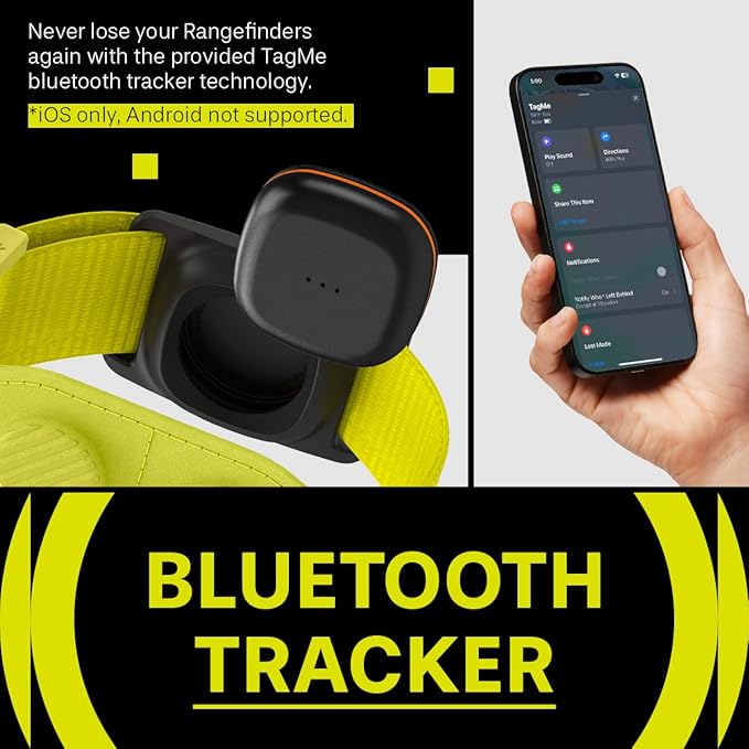 MAG-iT Magnetic Golf Range Finder Strap with Built-in GPS Tracker – GPS Tracker Holder Compatible with Find My App – Magnetic Mount for Golf Cart - Neon Yellow