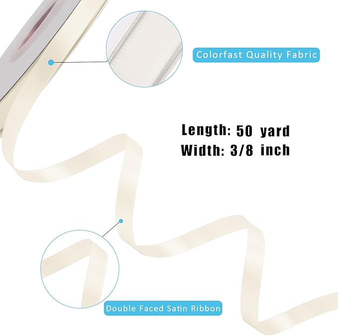 LaRibbons 3/8 Inch 50 Yard Double Faced Satin Ribbon, Ivory Small Satin Craft - Image 6