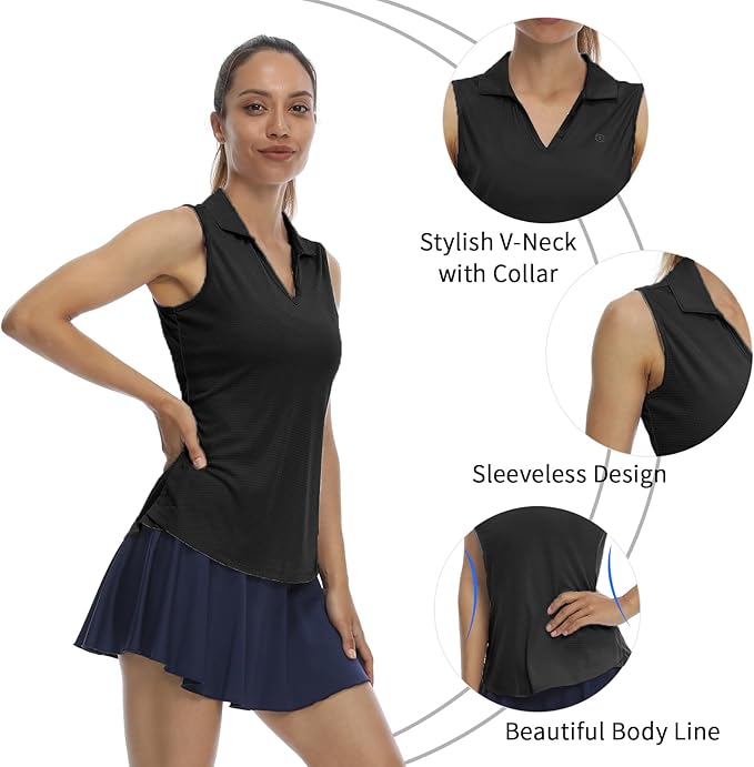 LastFor1 Women's Sleeveless Polo Golf Shirts Quick Dry 50+ UV Protection V-Neck with Collar Lightweight Tennis Tank Tops