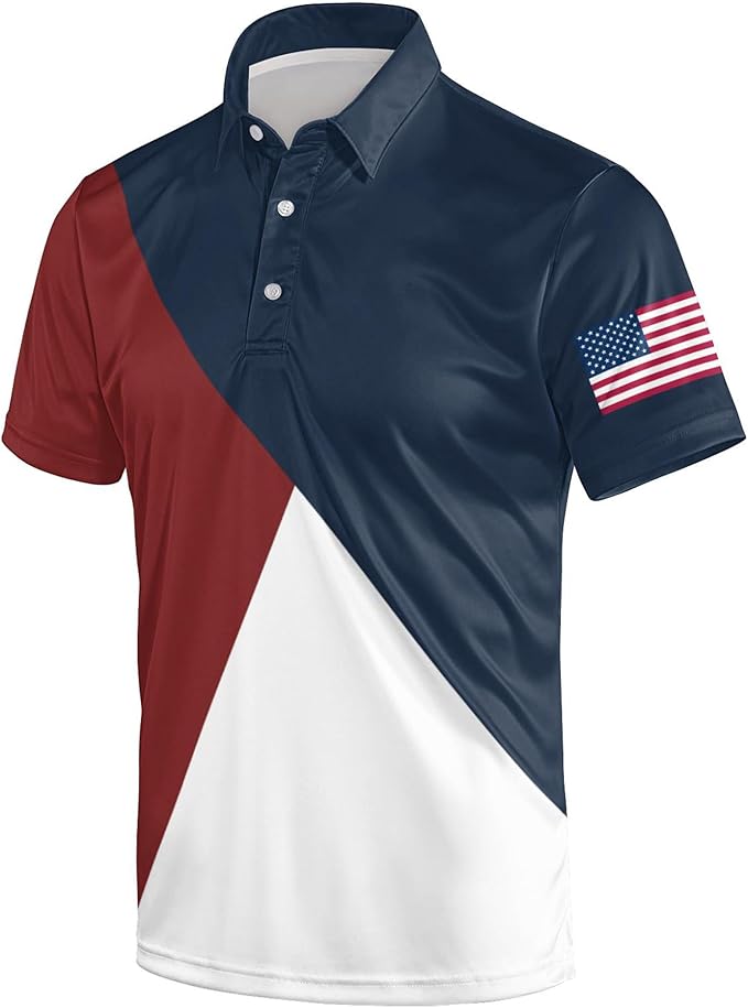 Golf Polo Shirts for Men Funny Print Short Sleeve Golf Shirts Performance Golf Polos