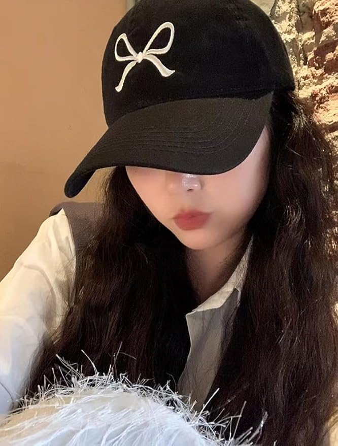 Trendy Bow-Tie Baseball Cap for Women and Men Trucker Hats Y2k Adjustable Fashion Sun Hat with Visor for Hiking & Travel