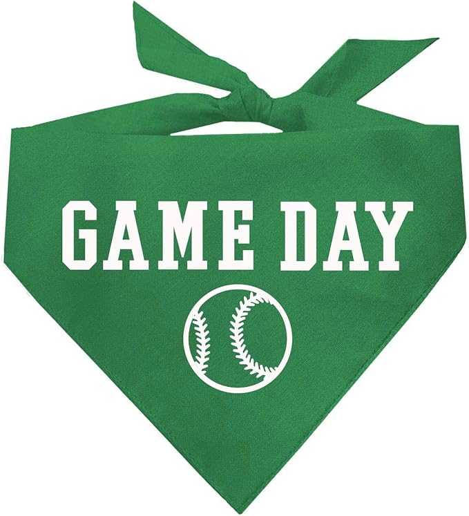 Game Day Dog Bandana | 100% Cotton Adjustable Triangle | Made in USA | Baseball| Sports | Biggest Fan | Game Day | Green, X-Small (1054)