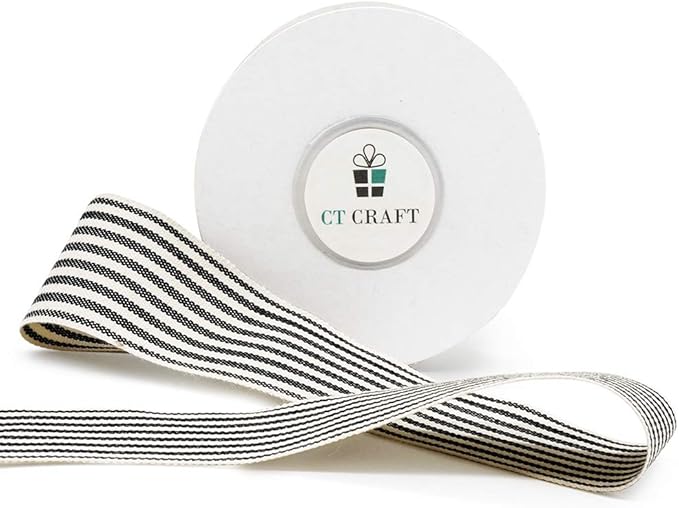 CT CRAFT LLC Ivory Cotton Black Stripes Ribbon 1.5" x 10 Yards - Image 6
