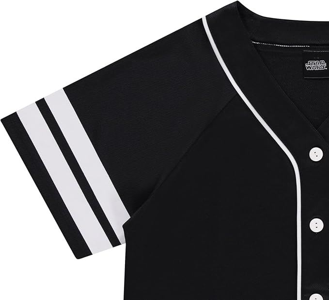 STAR WARS Ladies Baseball Jersey - Darth Vader, Luke Skywalker and Baby Yoda Mesh Button Down Baseball Jersey