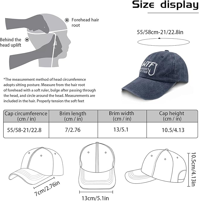 WTF Where's The Fish caps Funny Vintage Cotton Washed Baseball Caps Adjustable Low Profile Dad Hat