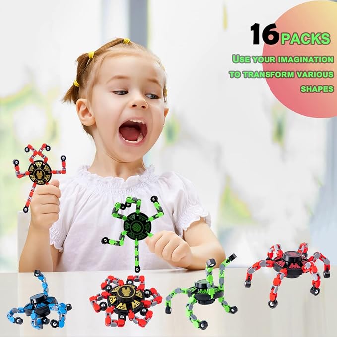 16Pack Fingertip Gyro Toy Mechanical Top DIY Deformation Robot Metal - Image 2