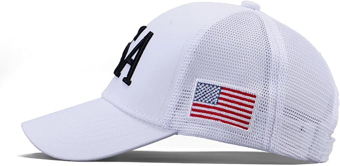 USA Trucker Hat for Men & Women American Flag Cap Adjustable Baseball Cap Mesh Snap Patriotic 3D Embroidered Cap