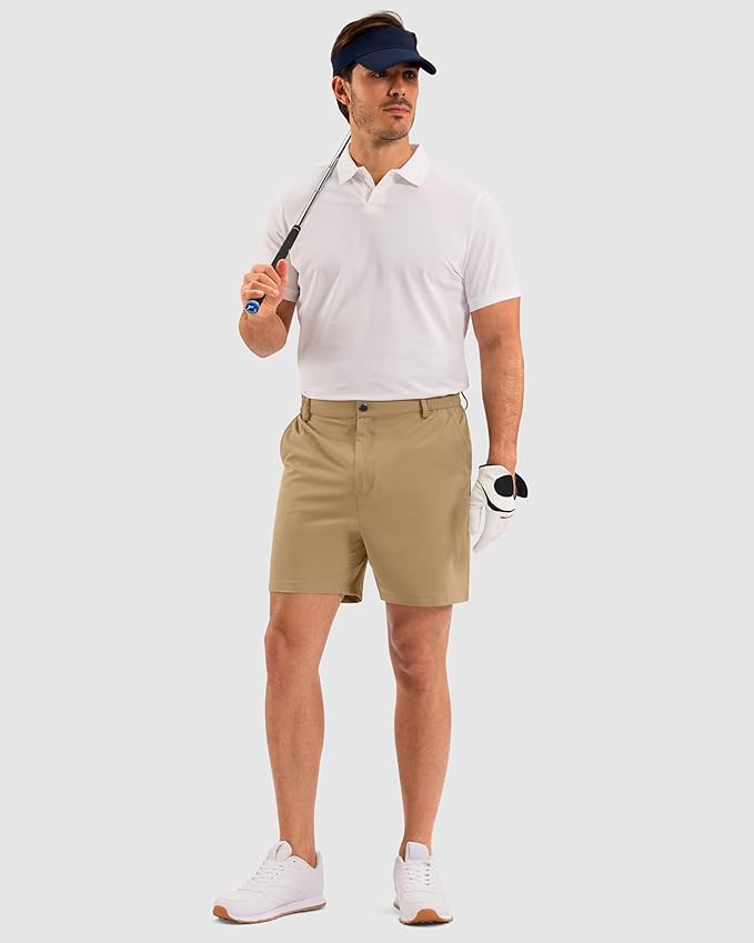 Pudolla Men's Casual Shorts 7"/9"/5" Lightweight Golf Shorts with 3 Pockets Stretch Quick Dry Comfy Work Shorts