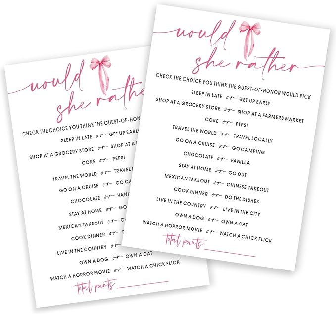 Wedding Shower Games Cards, Would She Rather Bridal Shower Game by Wybgno