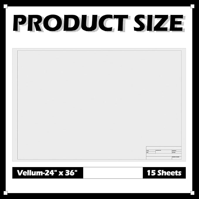 Tatuo 15 Sheets Architectural Vellum Paper 24 x 36 Inch Drafting Vellum Tracing - Image 2