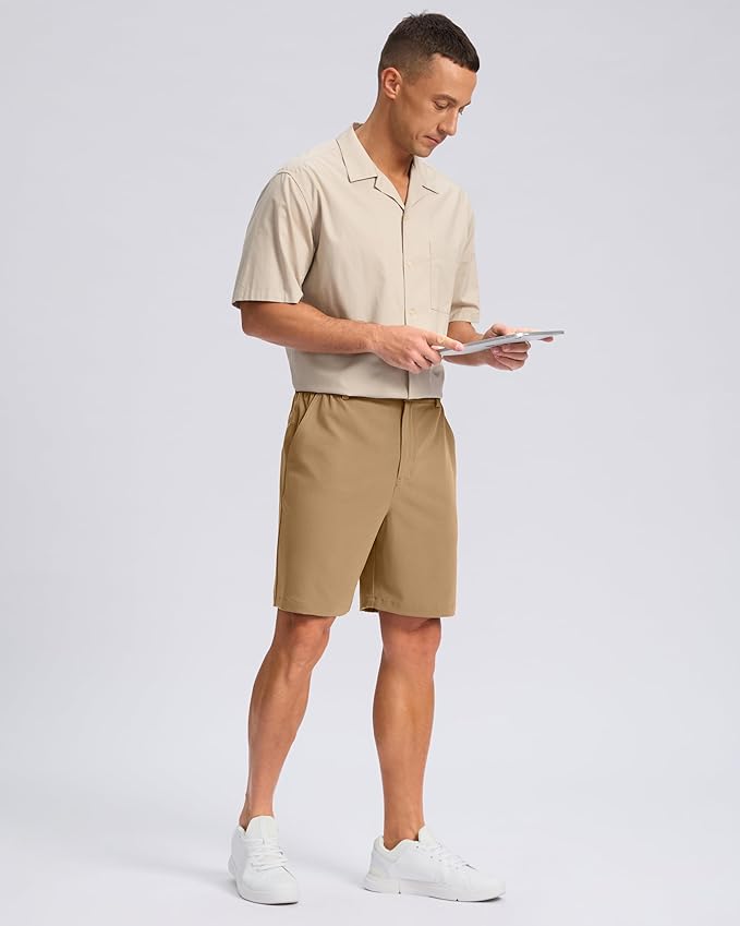 Pudolla Men's Casual Shorts 7"/9"/5" Lightweight Golf Shorts with 3 Pockets Stretch Quick Dry Comfy Work Shorts