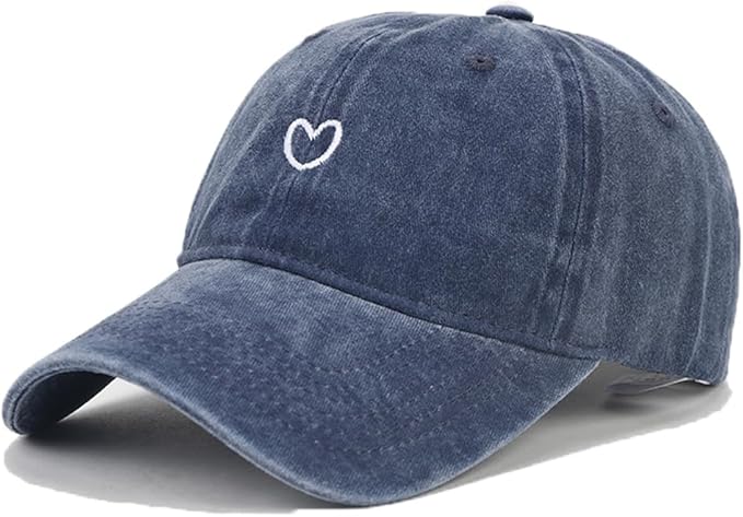 Cute Heart Hats for Women Vintage Washed Cotton Embroidered Baseball Cap Adjustable Low Profile Dad Hat