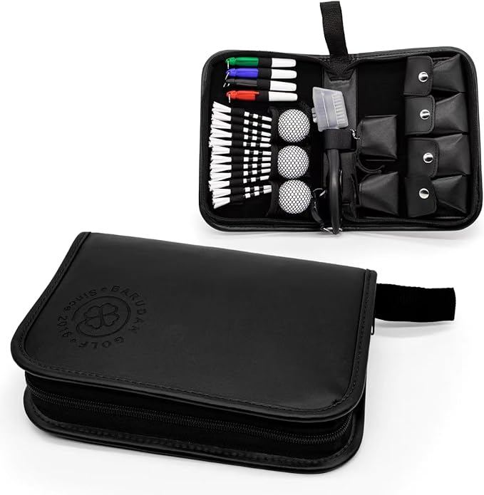 Golf Accessories for Men and Women, Golf Gifts for Him with Leather Case, Golf Brush, Golf Balls, Golf Tees, Golf Ball Clamp, Golf Divot, Golf Ball Line Marker Tool,Golf Ball Marking Stencils