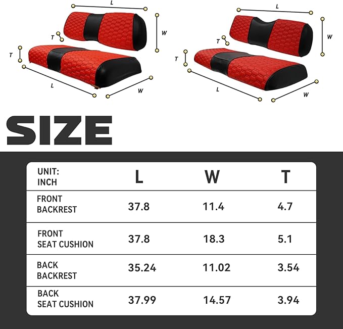 Golf Cart Seat Covers for EZGO TXT Club Car DS Gas or Electric OEM Regular Seat Cushion, No Staple, Golf Cart Vinyl Replacement Seat Cover