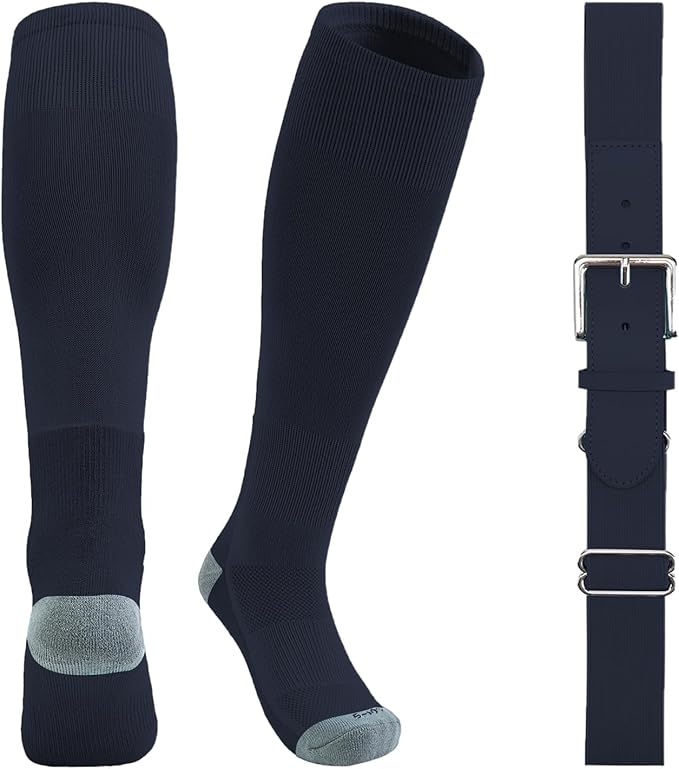 QBK Youth Baseball Socks & Belt Combo Set for Kids 2-16 Years -Softball/Tee Ball Accessories (1 Pair + 1 Belt, Unisex)
