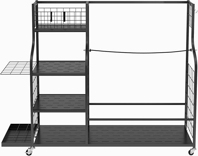 Golf Bag Storage Organizer with Wheels, Garage Golf Equipment Rack for 2 Golf Bags, Clubs, Shoes & Accessories Heavy Duty Metal Stand for Garage, Basement, Home or Shed