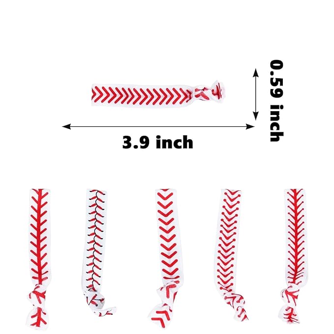 YKW 24 Pack Baseball Stitch Headbands Hair Ties No Crease Elastic Sports Seam Hair Accessories for Women Girls Players - Team Gifts Baseball Party Favors Red White Sports Ribbon Ponytail Holders