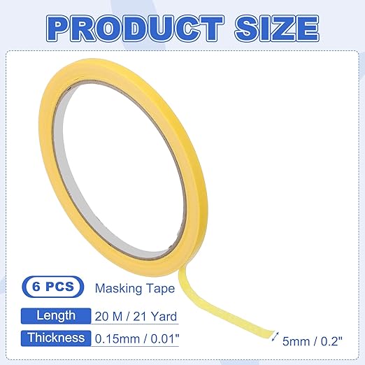 MECCANIXITY Masking Tape 0.2 Inch x 21 Yard Painter's Tape Yellow Paint Tapes - Image 2