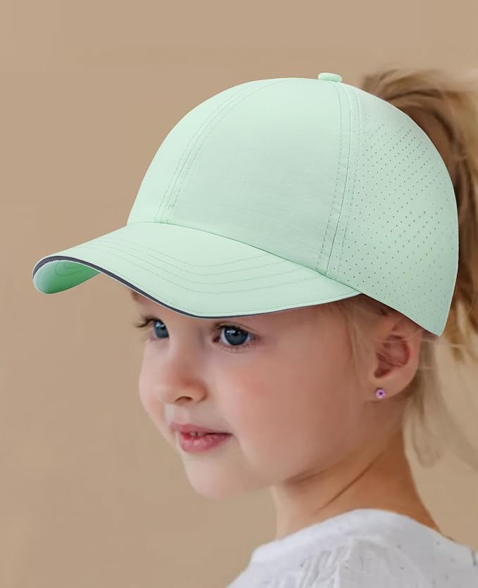 Little Girls Reflective Baseball Cap Criss Cross Ponytail Hat Kids Quick Dry Mesh Summer Sports Hat for Toddler Ages 3-8