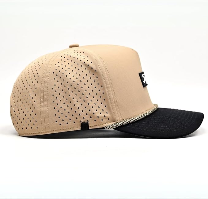 Curves & Clubs Titties Golf Hat – Tan Funny Golf Hat for Men, American Flag Patch, Adjustable Snapback, Breathable Mesh, One Size Fits All