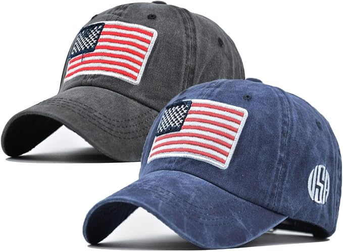 2-Pack USA Flag Hats for Men Baseball American Flag Hats for Men USA Cap USA Tactical Washed for Women