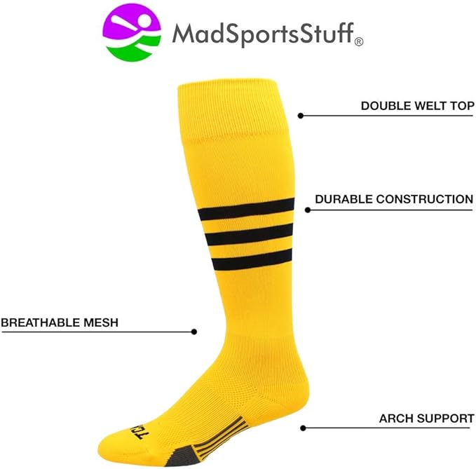 MadSportsStuff Softball Socks Baseball Socks | White & Team Colors | USA Made | Sizes for Girls, Youth Boys, Men & Women