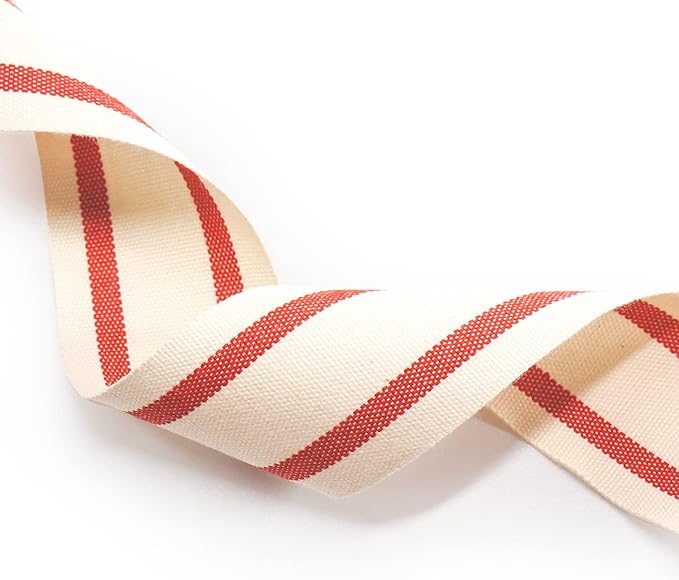 CT CRAFT LLC Ivory Cotton Red Stripes Ribbon 1.5" x 10 Yards - Image 4